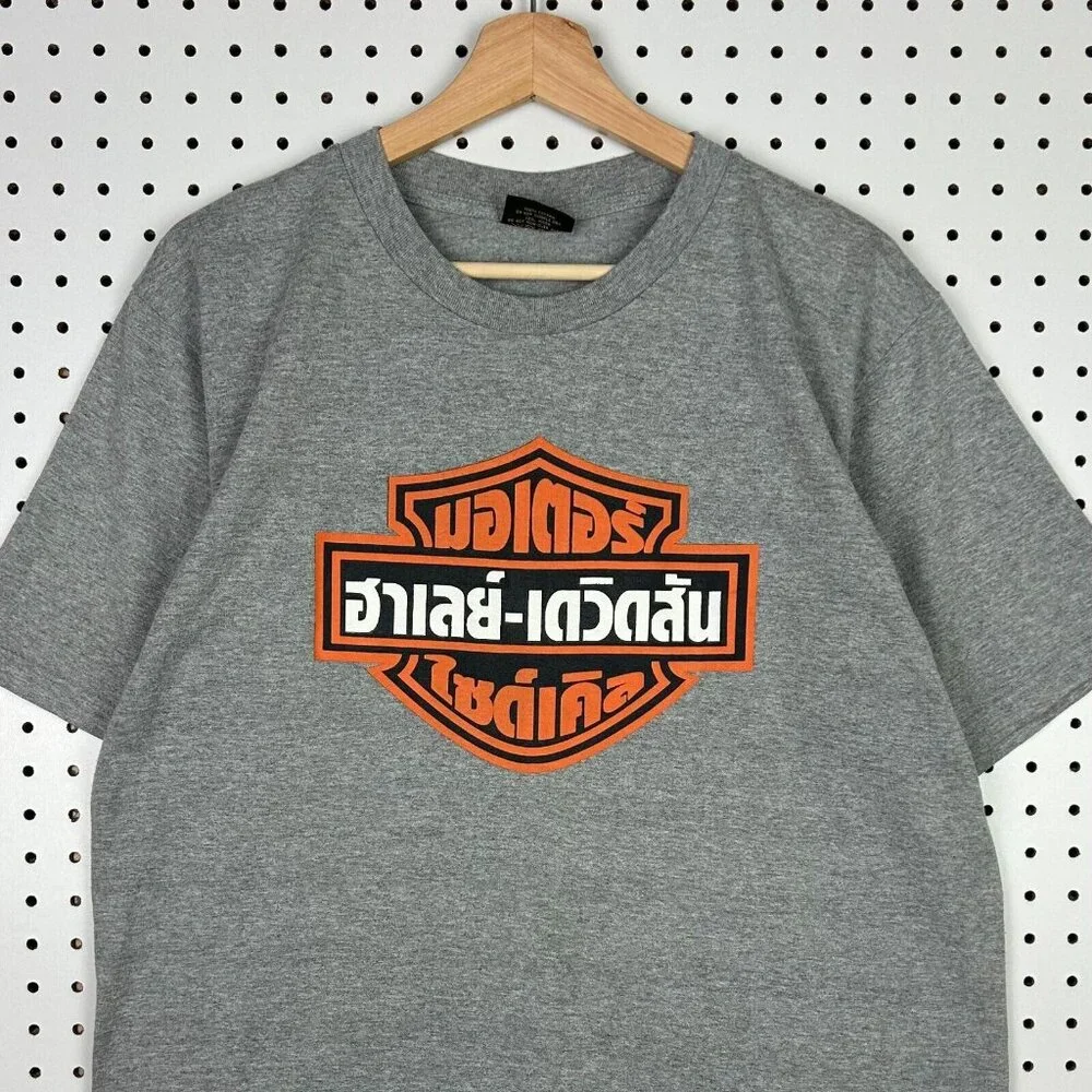 Harley Davidson Motorcycle Biker T‎ Shirt Size Large Thailand Thai Rare Gray